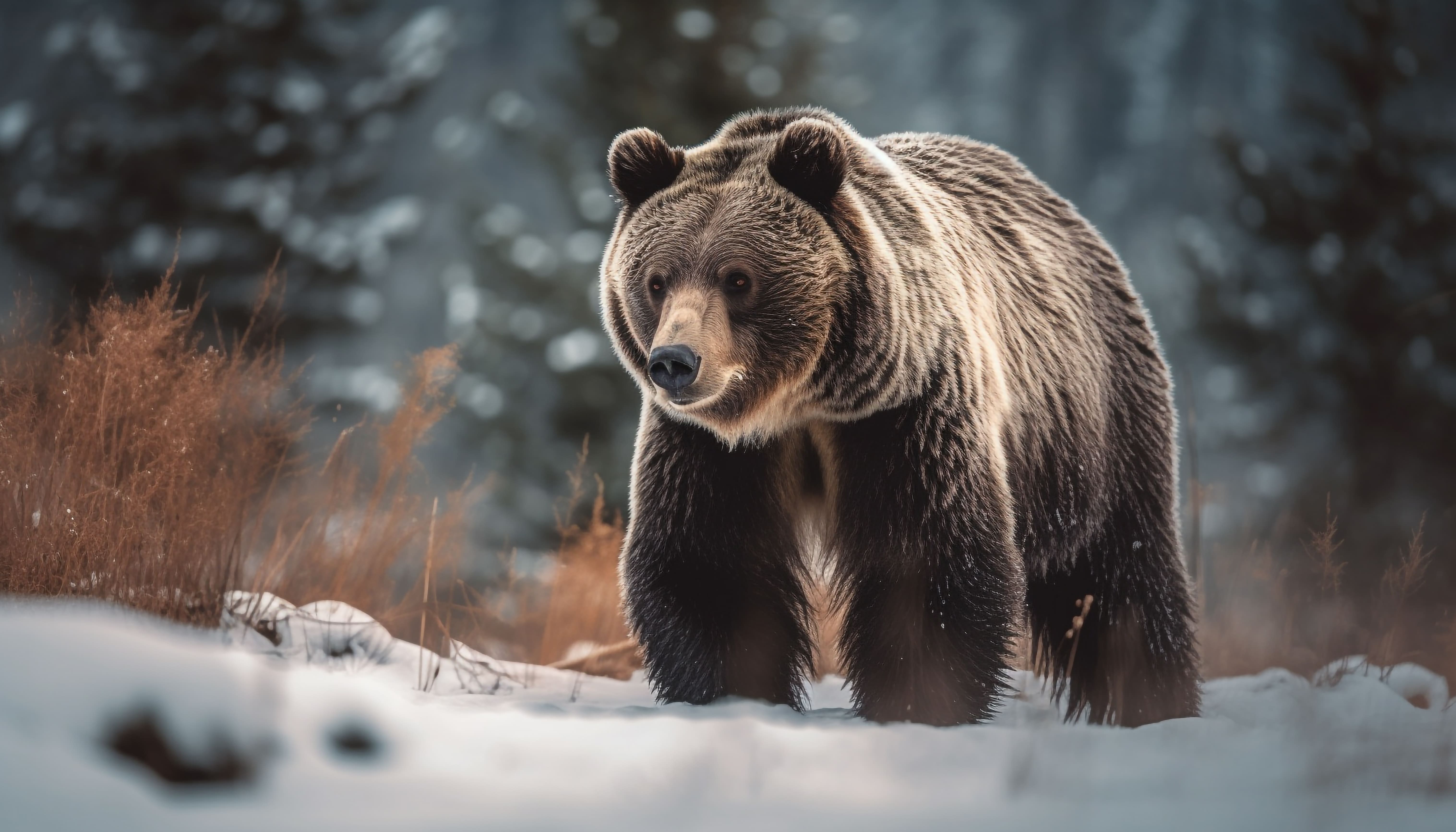 majestic grizzly bear walking snowy forest generated by ai