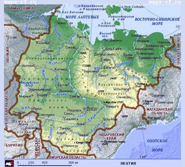 Карта Якутии
